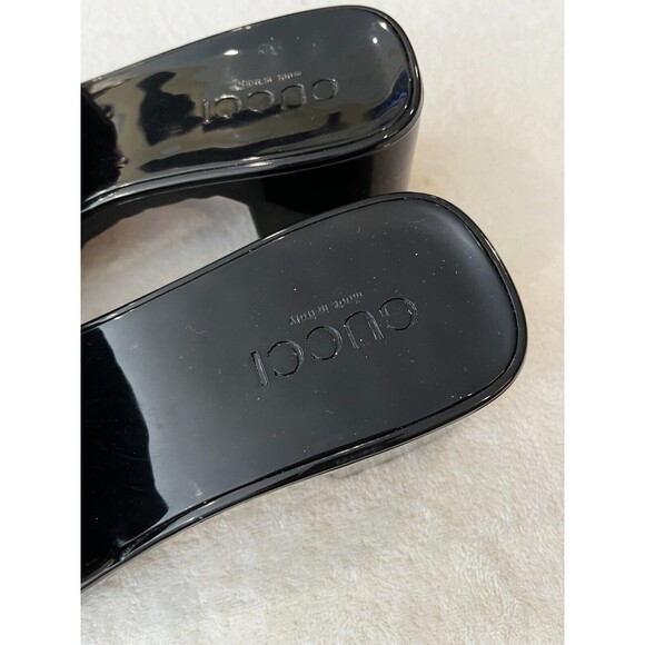 Gucci Nero Platform Black Glossy Rubber Slip On Slides Sandals Heels Size 7 37 - Picture 4 of 13